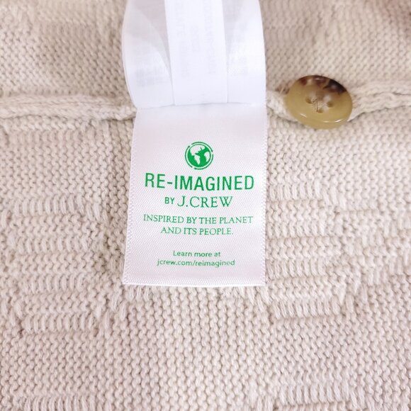 Knit for J Crew Mens XL Neutral Beige Cable Knit SS Cardigan Polo Sweater Cotton - Picture 8 of 12